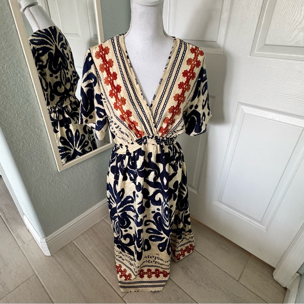 Cupshe Bali Mood Ornate Midi Dress Sz L